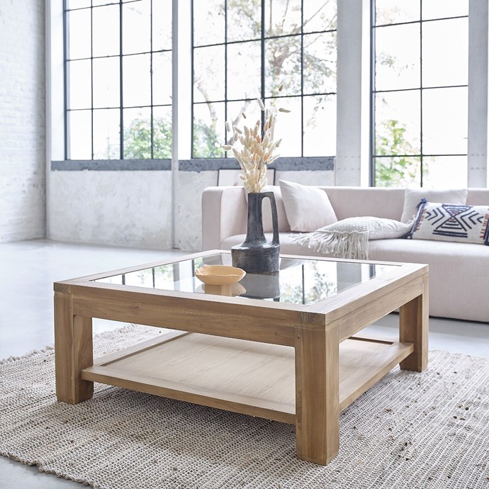 Table basse vitrée en bois de teck | Nature & Découvertes