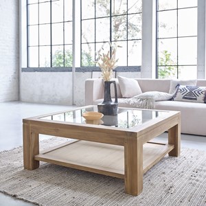 Table basse vitrée en bois de teck