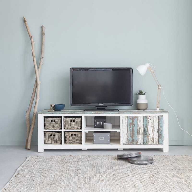 Berah Getah - Meuble tv pin recyclé 4 tiroirs