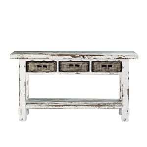 Console bois de pin recyclé 3 tiroirs