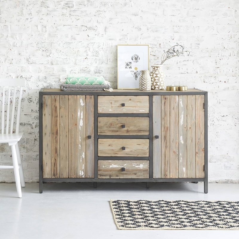 Berah Getah - Commode pin recyclé et métal 4 tiroirs