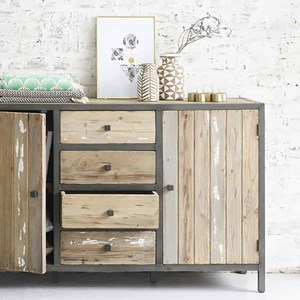 Commode pin recyclé et métal 4 tiroirs