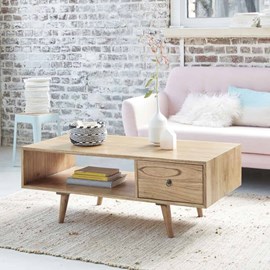 Table basse en bois de mindi avec tiroir