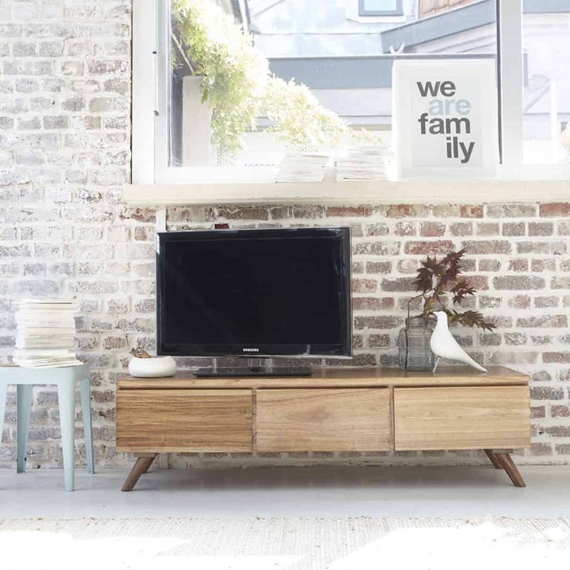 Berah Getah - Meuble tv mindy 3 tiroirs abattants