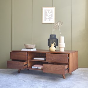 Meuble tv en mindi finition noyer