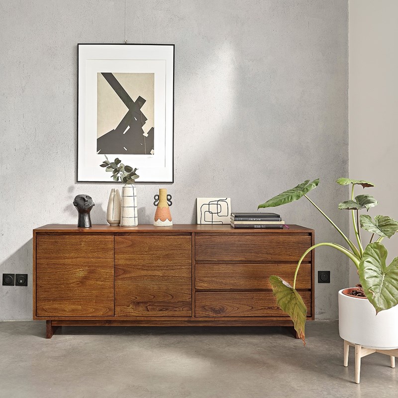 Berah Getah - Commode finition noyer 3tiroirs 2portes