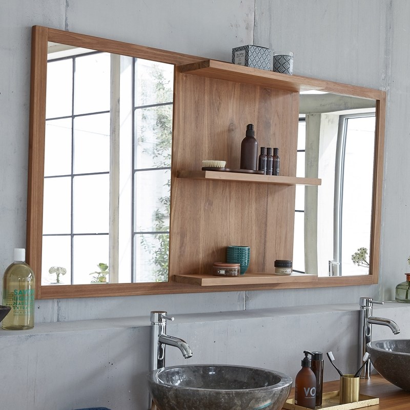 BOIS DESSUS BOIS DESSOUS - Miroir en bois de teck 3 étagères 160