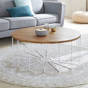 Table basse ronde en bois de teck métal