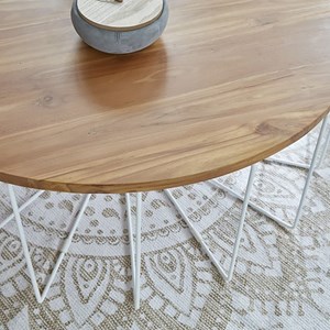 Table basse ronde en bois de teck métal