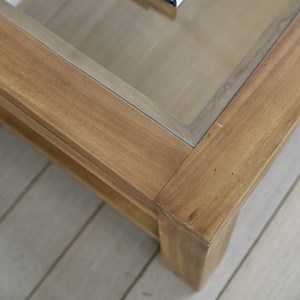 Table basse rectangulaire vitrée teck