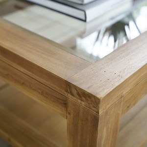 Table basse rectangulaire vitrée teck