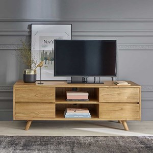 Meuble tv en bois de mindi 4 tiroirs