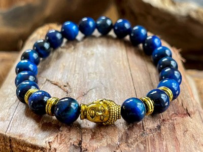 Bracelet en oeil de tigre bleu