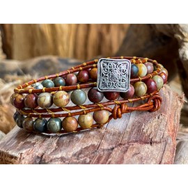 Bracelet wrap en jaspe et cuir