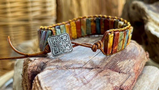 Natura-Zen - Bracelet boho en jaspe et cuir