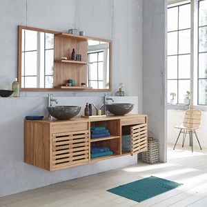 Meuble salle de bain teck suspendu