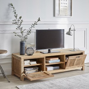 Meuble tv en teck recyclé 2 tiroirs