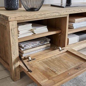 Meuble tv en teck recyclé 2 tiroirs