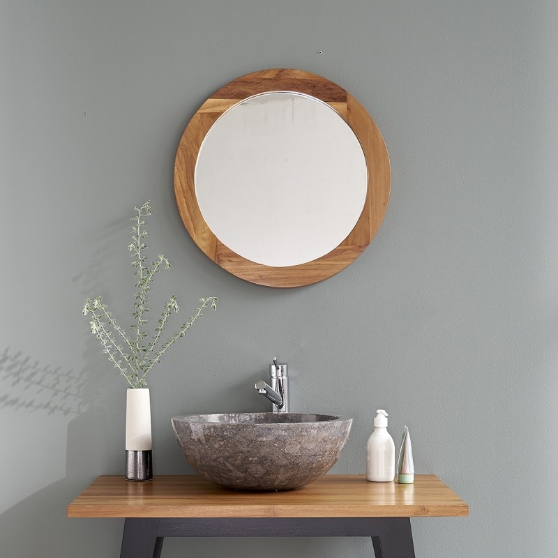 BOIS DESSUS BOIS DESSOUS - Miroir rond en bois de teck