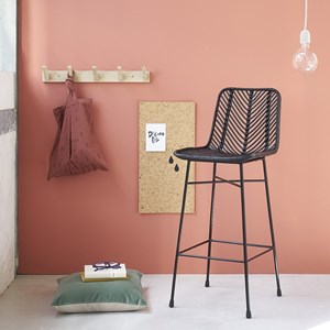 Tabouret de bar en rotin noir et métal