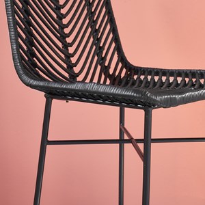 Tabouret de bar en rotin noir et métal