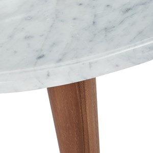 Table basse ronde marbre blanc et teck