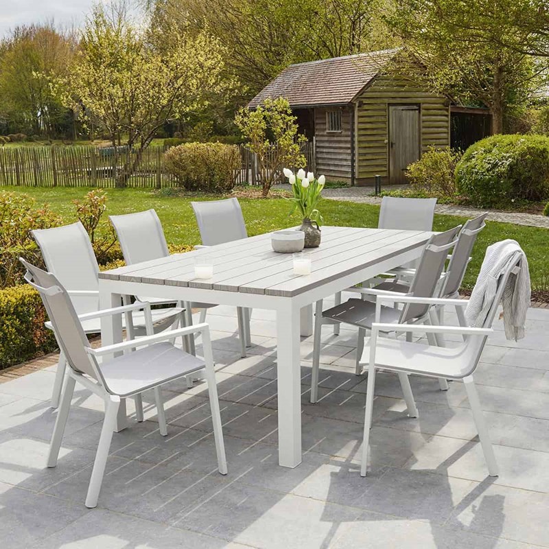 Salon jardin aluminium blanc 8p