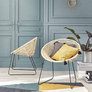 Lot de 2 chaises en rotin et métal