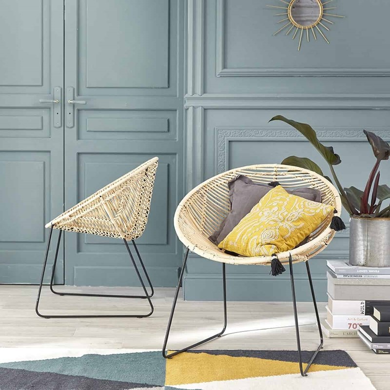 Berah Getah - Lot de 2 chaises en rotin et métal