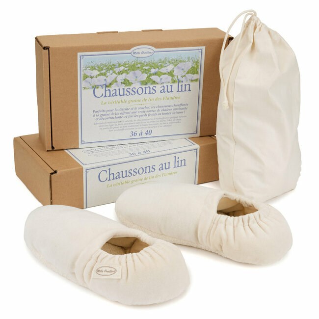 Pantoufles en Polaine avec grains de lin à Chauffer au Four, Vêtements  chauffants