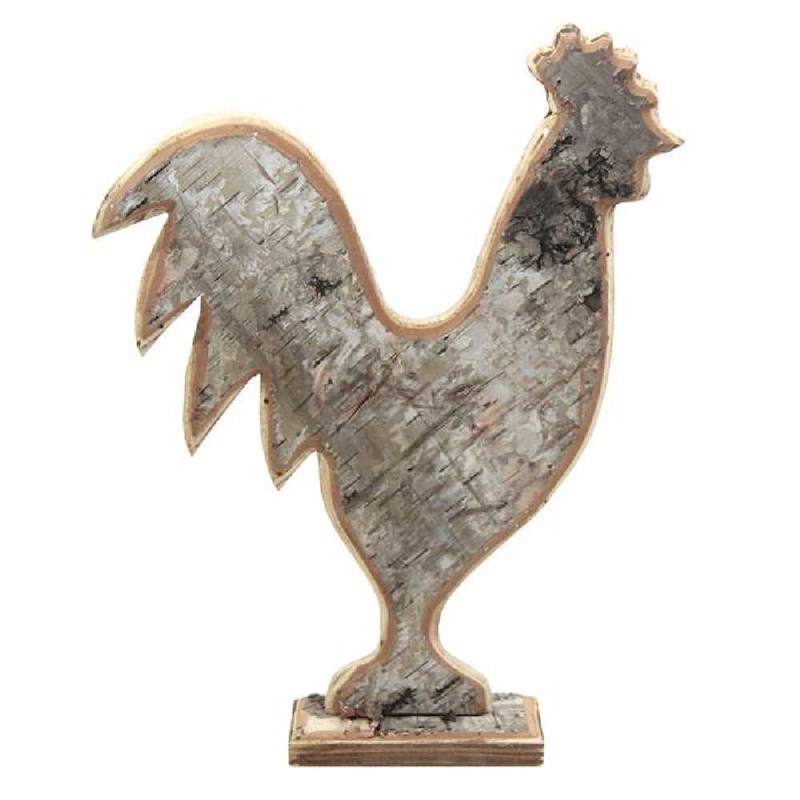 Coq décoratif socle bois bouleau
