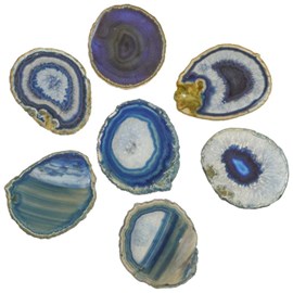 Tranche d'agate polie couleur bleue