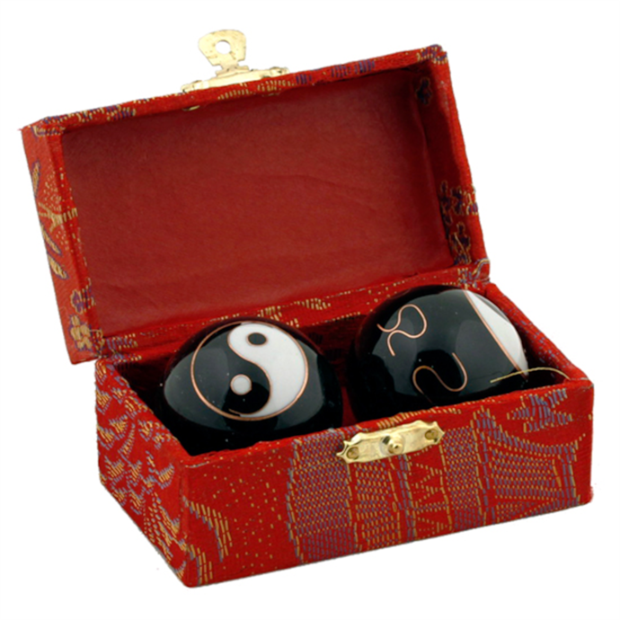 Boules De Qi Gong Yin Yang En émail Cloisonné - Pour Massage Et Médecine Chinoise - Paire D'occasion Avec écrin