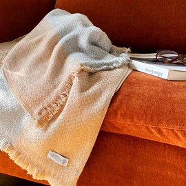 Plaid cachemire et laine gris et camel