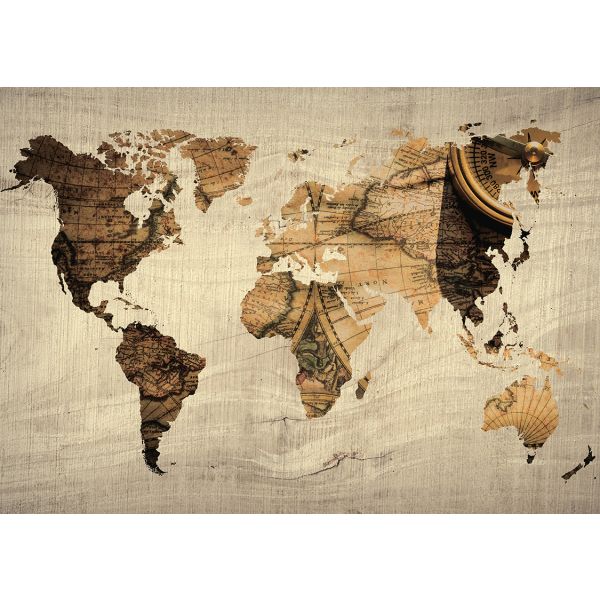 Peinture 3D carte du monde en métal dans les tons marron et noir, ..