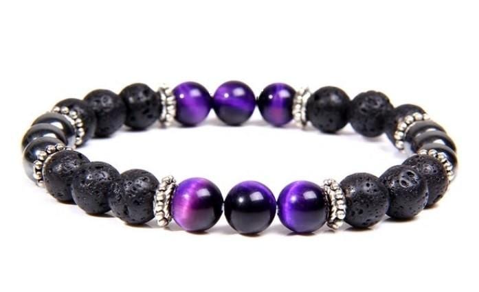 Bracelet Perles Oeil De Tigre 8mm Violet - Pierre Semi-précieuse - Neuf Avec étiquette