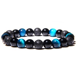 Bracelet triple en œil de tigre bleu
