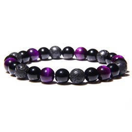 Bracelet triple en œil de tigre mauve