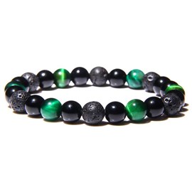 Bracelet triple en œil de tigre vert