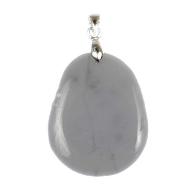 Pendentif pierre plate calcédoine bleue