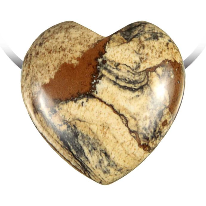 Pendentif Cœur En Jaspe Paysage – Lithothérapie, Cadeau Noël, Neuf Sans Emballage