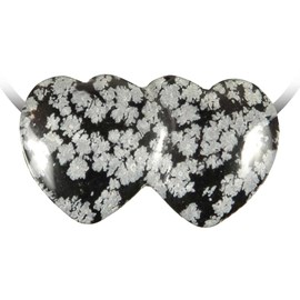 Pendentif double coeur obsidienne neige