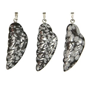 Pendentif aile d'ange obsidienne neige