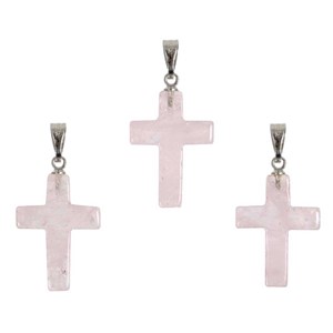 Pendentif croix crucifix en quartz rose