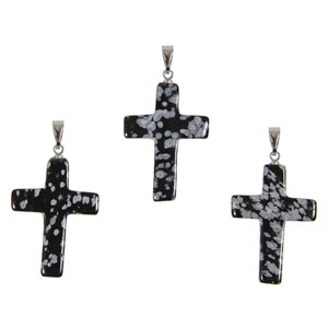 Pendentif croix obsidienne neige