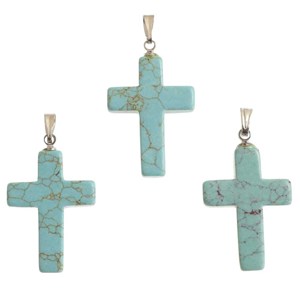 Pendentif croix howlite teintée bleu