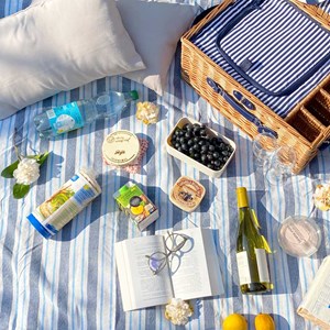 Nappe picnic rayures bleu blanc 140x140