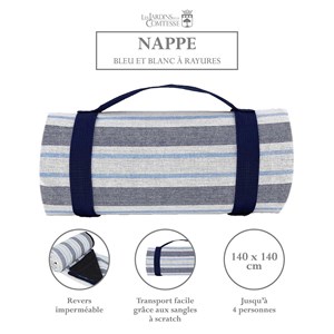 Nappe picnic rayures bleu blanc 140x140