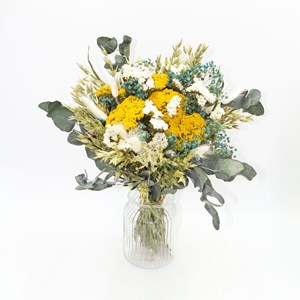 Bouquet de fleurs séchées jaune et bleu