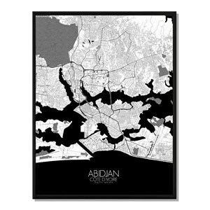 Abidjan carte ville city map n&b